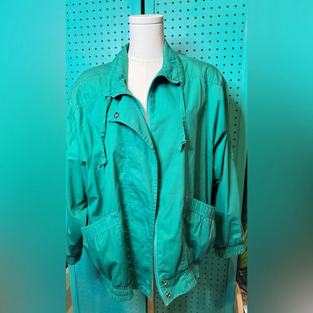 Vintage Fleet Street Teal Oversized Windbreaker Jacket Retro 90s Chic Size 10